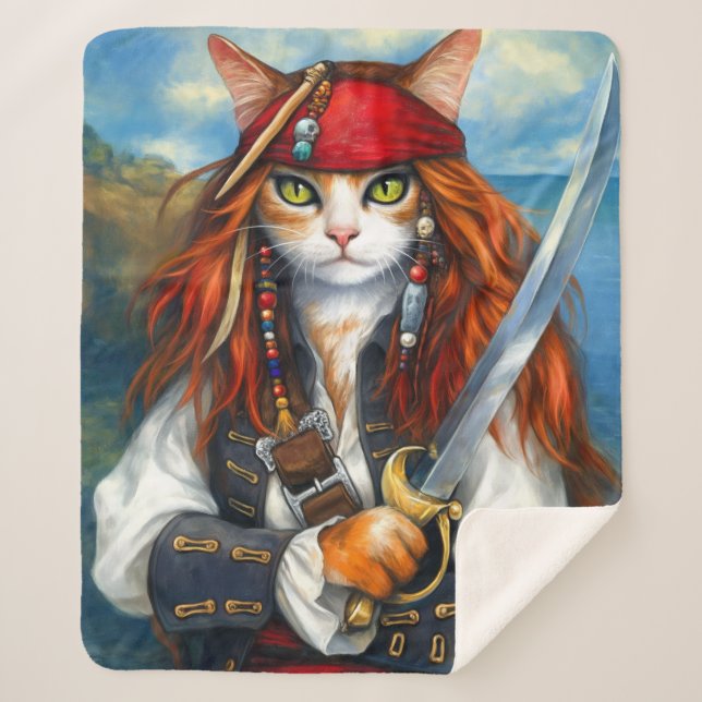Swashbuckler Pirate Cat | Fantasy Character Art Sherpa Blanket (Front)