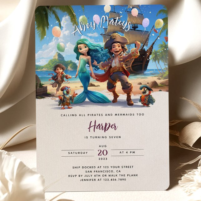 Swashbuckling Pirates & Mermaids Birthday Bash Invitation (Creator Uploaded)