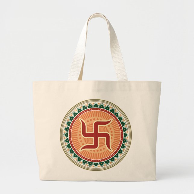 Swastika with Traditional Indian style Mandana Large Tote Bag (Front)