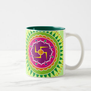 Swastika with Traditional Indian style Mandana Two-Tone Coffee Mug