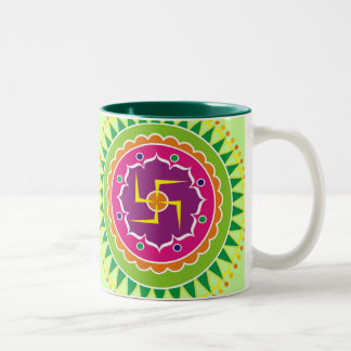 Swastika with Traditional Indian style Mandana Two-Tone Coffee Mug