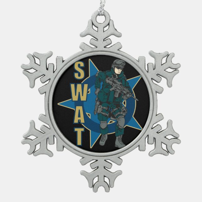 SWAT Police Officer Snowflake Pewter Christmas Ornament (Front)