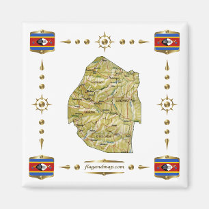 Swaziland Map + Flags Magnet