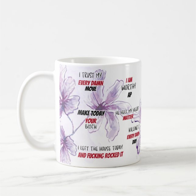 Swear Affirmation Watercolor Floral Coffee Mug (Left)
