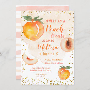 Sweat as a peach is Turning 3 Birthday Invitation