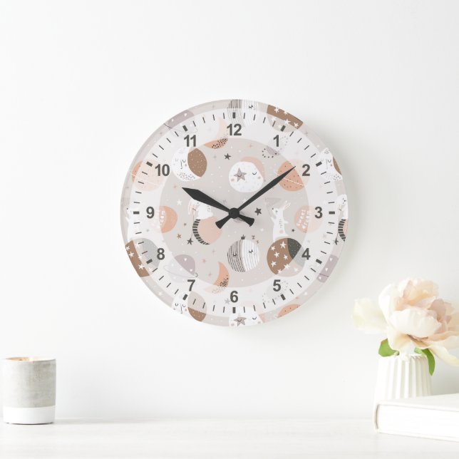 Sweat Dream Bunnies In Space Pattern Large Clock (Home)