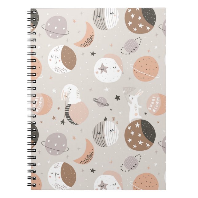 Sweat Dream Bunnies In Space Pattern Notebook (Front)