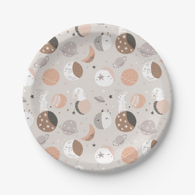 Sweat Dream Bunnies In Space Pattern Paper Plate (Front)