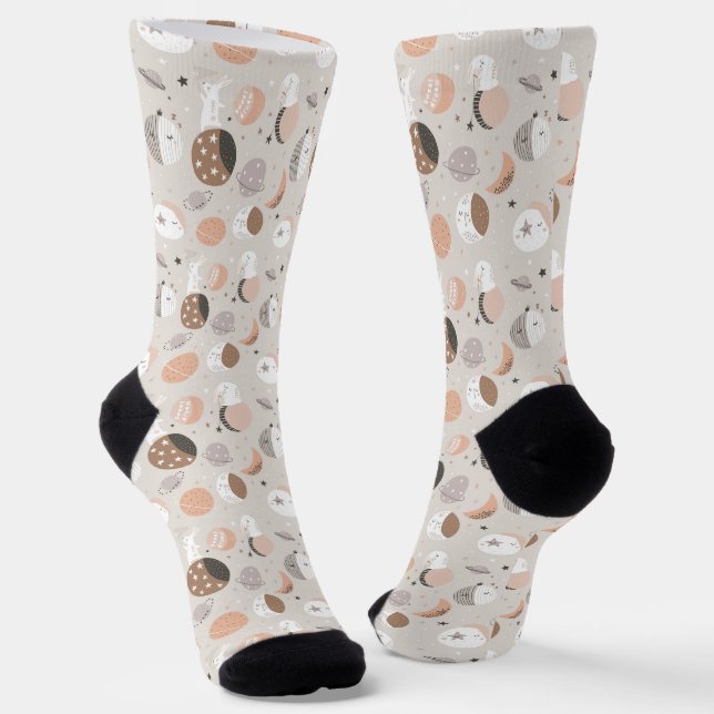 Sweat Dream Bunnies In Space Pattern Socks (Angled)