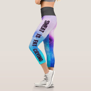 Sweat is fat crying blue and purple capri leggings
