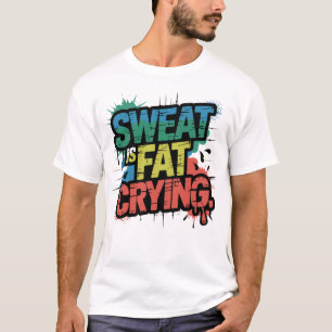 Sweat Is Fat Crying Bold Gym Humour Motivation Art T-Shirt