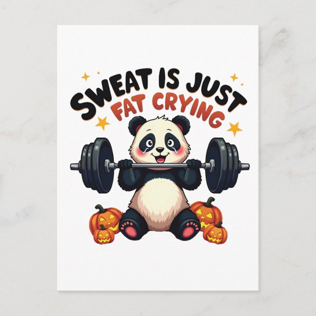 Sweat is Just Fat Crying Funny Panda Fitness Gym Announcement Postcard (Front)