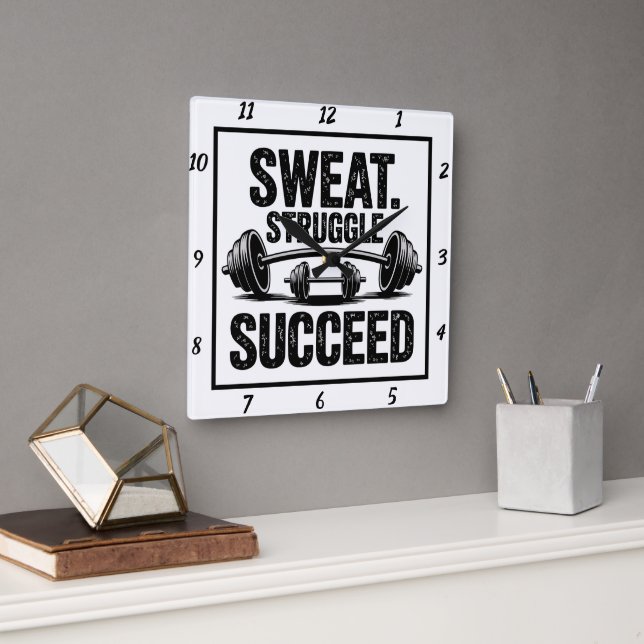 Sweat Struggle Succeed Barbell Workout  Square Wall Clock (Office)