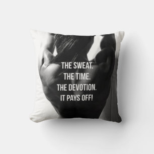 Sweat, Time, Devotion Women's Workout Motivational Cushion