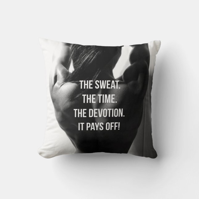 Sweat, Time, Devotion Women's Workout Motivational Cushion (Front)
