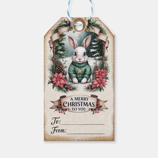 Sweater Bunny & Pinecone Charm Gift Tags (Front)