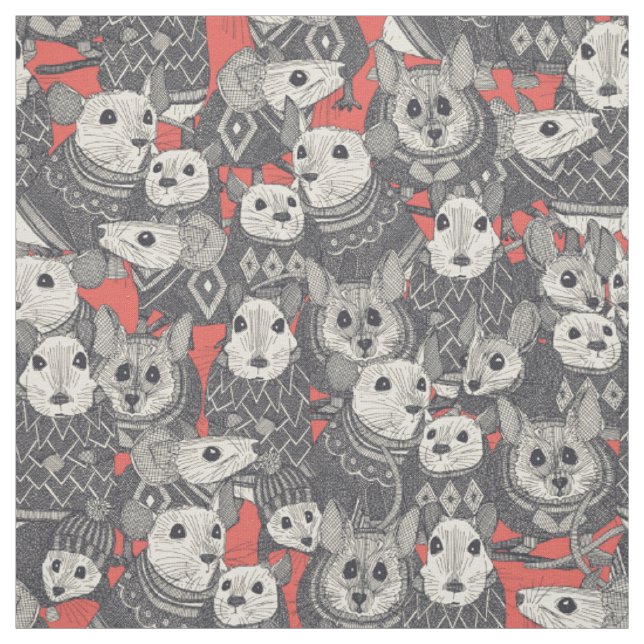 sweater mice coral red fabric (Swatch)