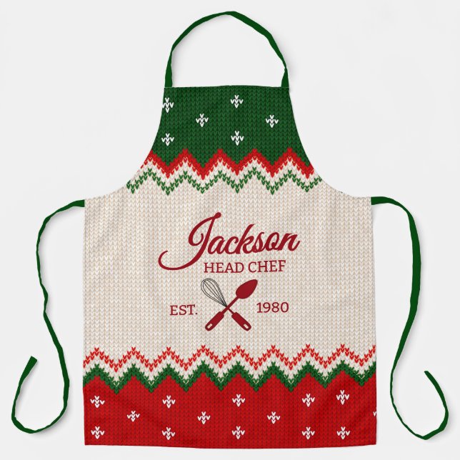 Sweater Pattern Personalized Christmas Apron (Front)