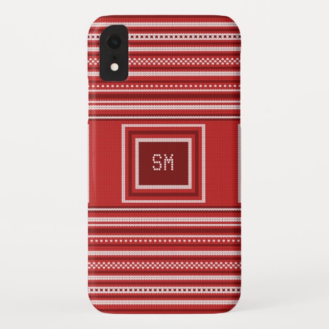 Sweater Red White Monogram Christmas Holiday Case-Mate iPhone Case (Back)
