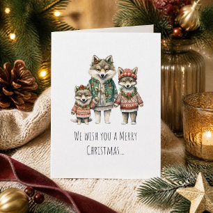 Sweater Wearing Wolf Family Folded Holiday Card
