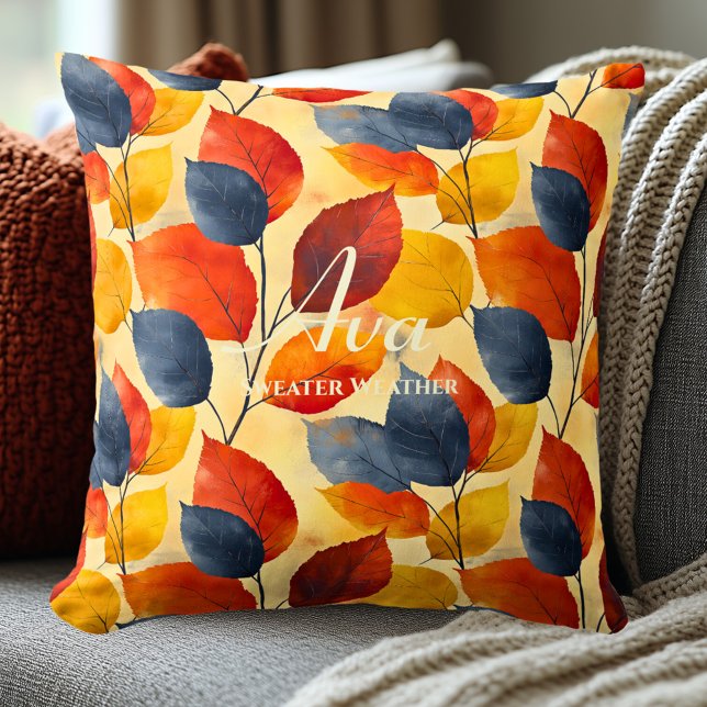 Sweater Weather Autumn Leaves | Cosy Fall Decor Cushion (Creator Uploaded)