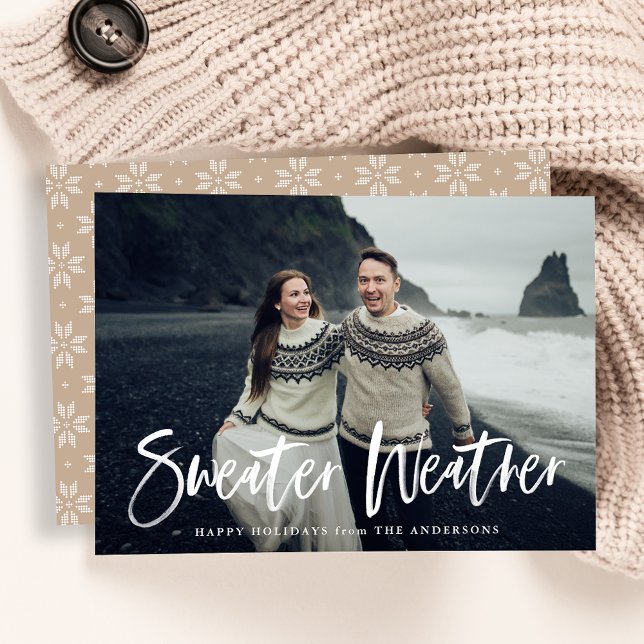 Sweater Weather Beige Photo Holiday Card (Creator Uploaded)