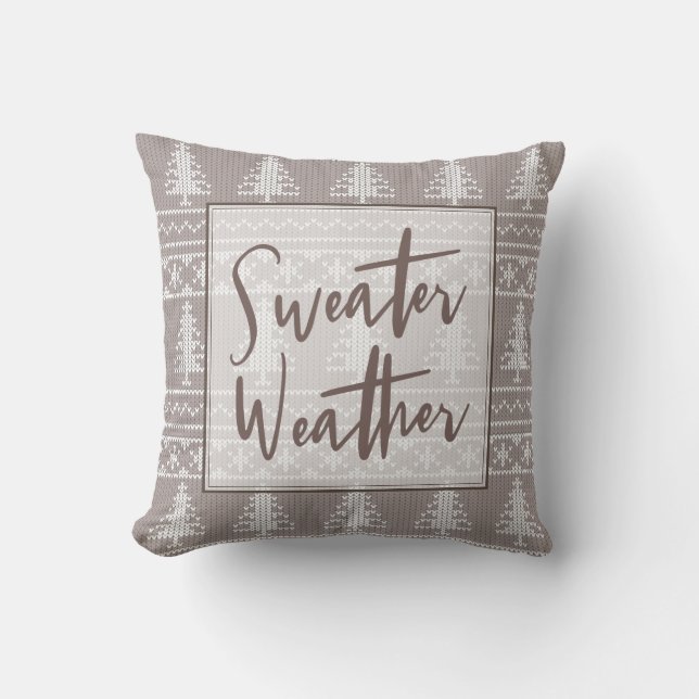 Sweater Weather Brown Knit Pattern | Christmas Cushion (Front)