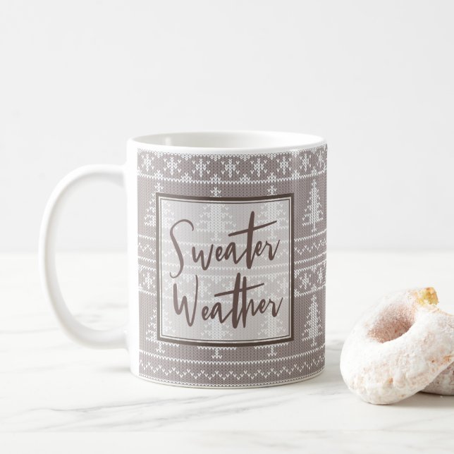 Sweater Weather | Brown Nordic Knit Christmas Coffee Mug (With Donut)