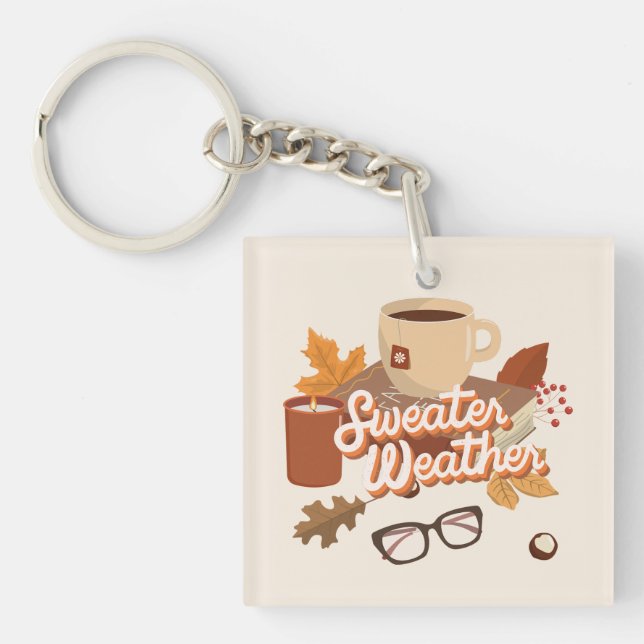 Sweater Weather Fall Design Cosy Autumn Aesthetic Key Ring (Front)