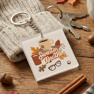Sweater Weather Fall Design Cosy Autumn Aesthetic Key Ring