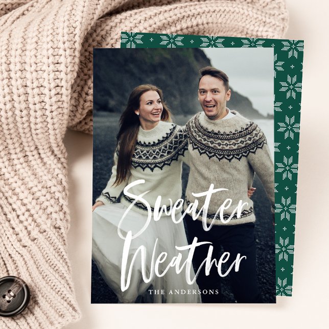 Sweater Weather Green Photo Holiday Card (Creator Uploaded)