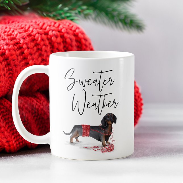 Sweater Weather Naughty Dog Watercolor Dachshund Coffee Mug (Sweater Weather Naughty Dog Watercolor Dachshund Coffee Mug)