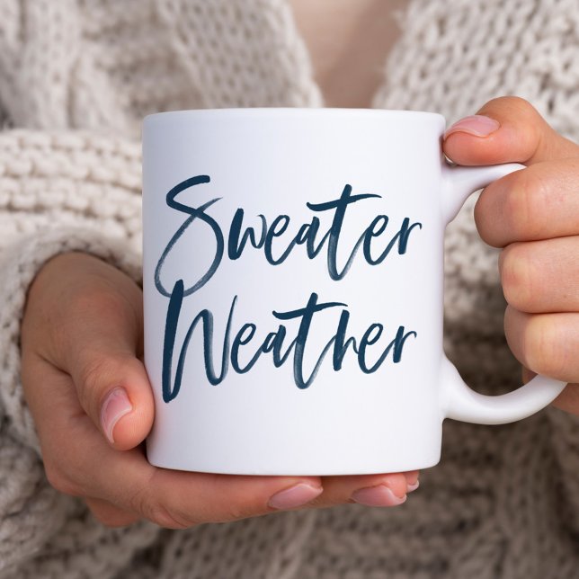 Sweater Weather Navy Script Holiday Coffee Mug (Creator Uploaded)
