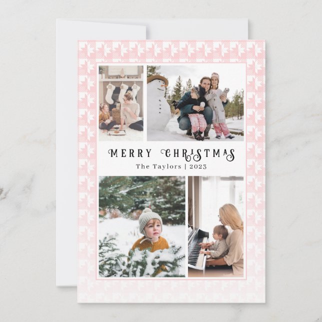 Sweater Weather Pink Christmas Multi Photo Holiday Card (Front)