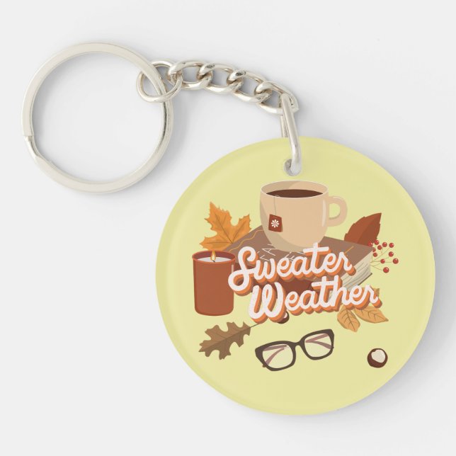 Sweater Weather Quote Cosy Fall Look Book & Mug Key Ring (Front)