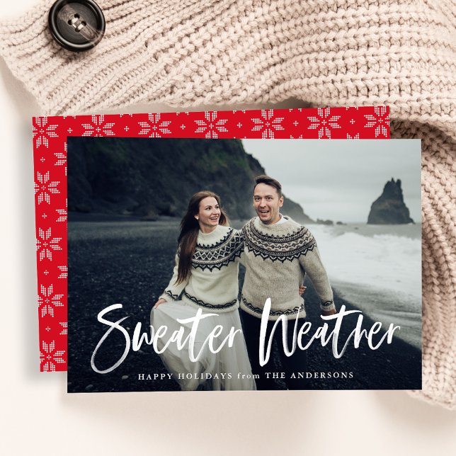 Sweater Weather Red Photo Holiday Card (Creator Uploaded)