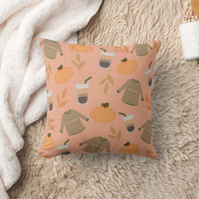 Sweaters, Pumpkin, and Iced Coffee Fall Pattern Cushion (Blanket)