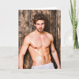 Sweating in the Sauna Hot Guy Greetings Card
