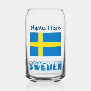 Sweden and Swedish Flag Blue Personalisation  Can Glass