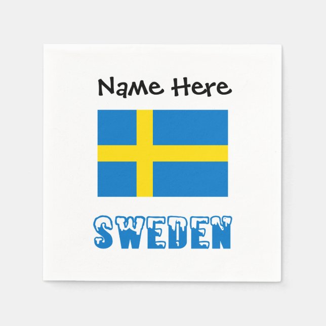Sweden and Swedish Flag with Your Name Napkin (Front)