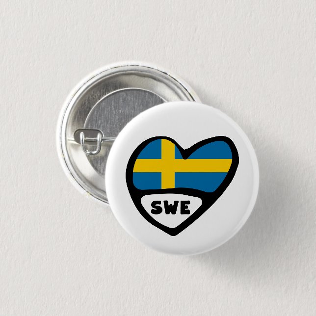 Sweden Country Code Flag Heart Pin Badge, SWE (Front & Back)