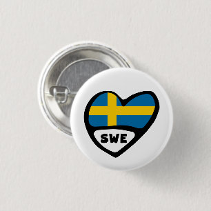 Sweden Country Code Flag Heart Pin Badge, SWE