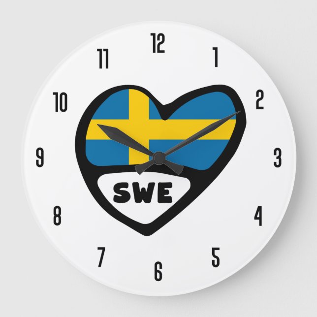 Sweden Country Code SWE Flag Heart Large Clock (Front)