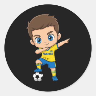 Sweden Dab Kid Goal Cartoon Sverige Flag For Boys  Classic Round Sticker