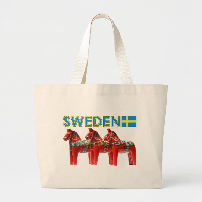 Sweden Dala Horses Large Tote Bag (Front)