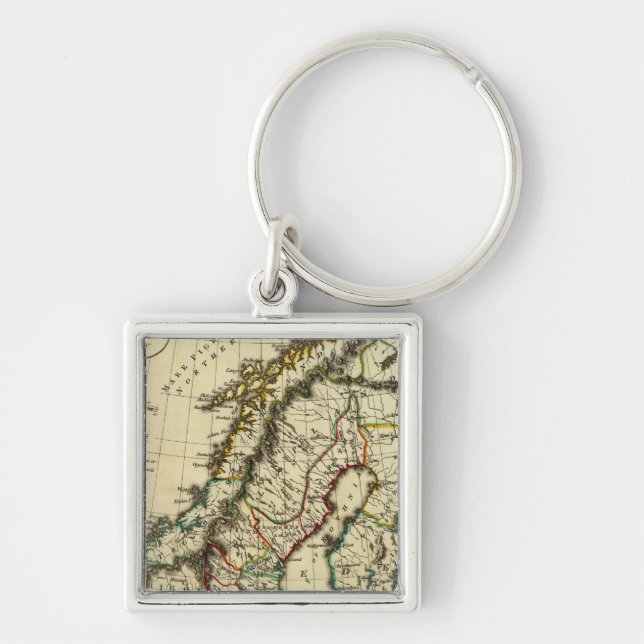 Sweden, Denmark, Norway with boundaries outlined Key Ring (Front)