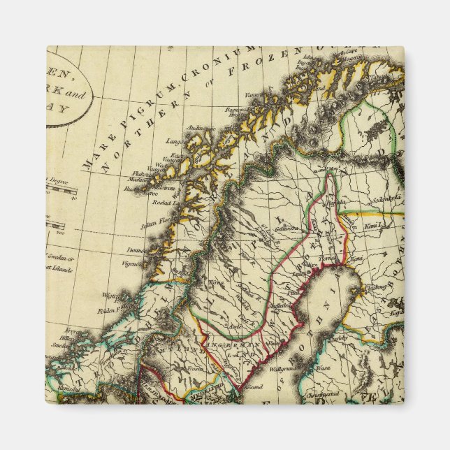 Sweden, Denmark, Norway with boundaries outlined Magnet (Front)