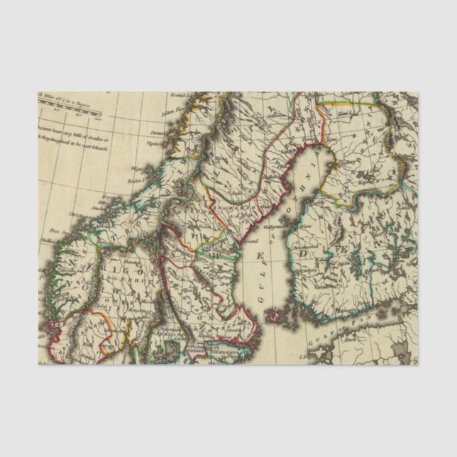 Sweden, Denmark, Norway with boundaries outlined Tissue Paper (Front)