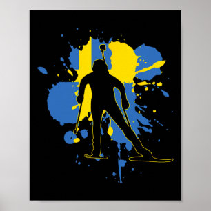Sweden Flag Biathlonist - Swedish Biathlon  Poster