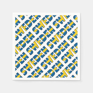 Sweden Flag Colours Typography Pattern Hearts Napkin